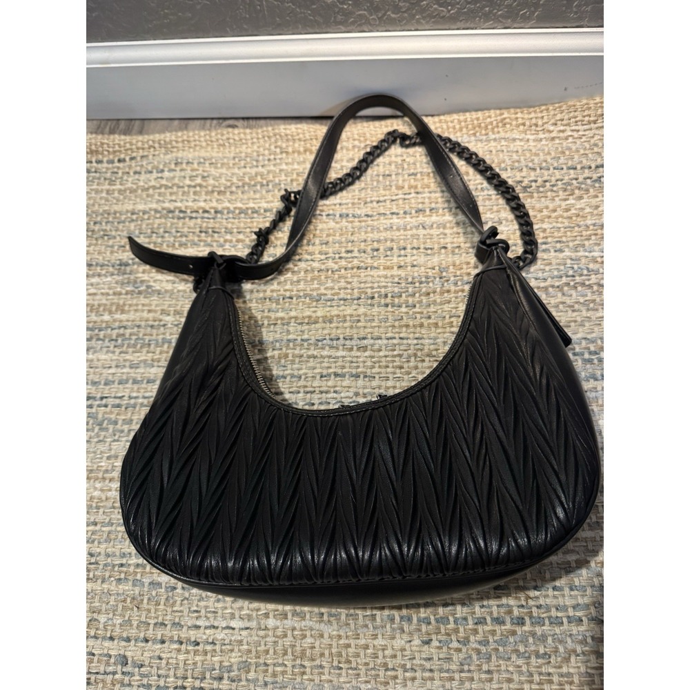 Madison West Quilted Chain Shoulder Bag Black